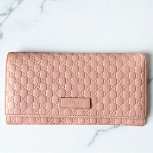 Gucci Pink GG Micro Guccisima Embossed Monogram Leather Long Carryall Wallet